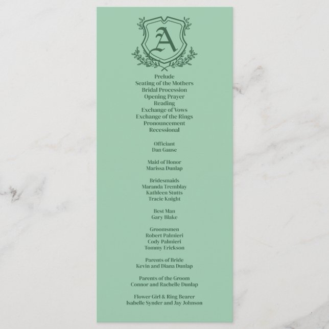 Programme Mariage de feuille de menthe rétro et de monogramm (Devant)