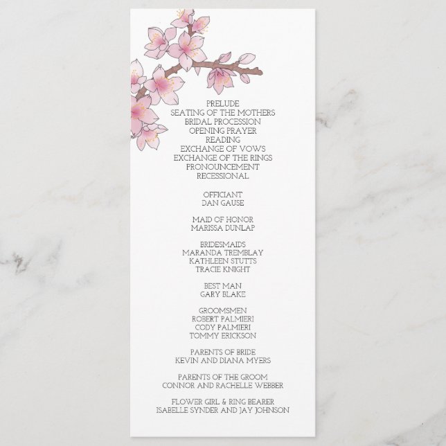 Programme Mariage de fleurs de cerisier d'aquarelle (Devant)