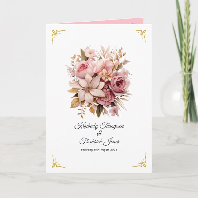 Programme Mariage de fleurs rose et or (Devant)