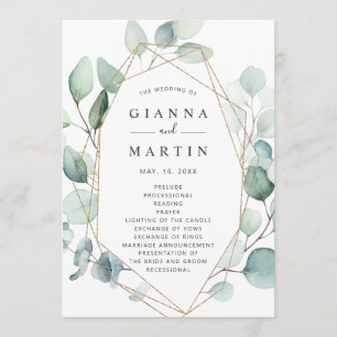 Programme Mariage de Foliage Géométrique Or