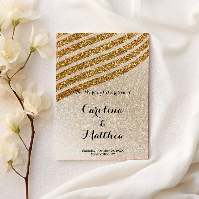 Programme Mariage de glam à gradient de parties scintillant  (Geometric gold glitter gradient glam Wedding Program)