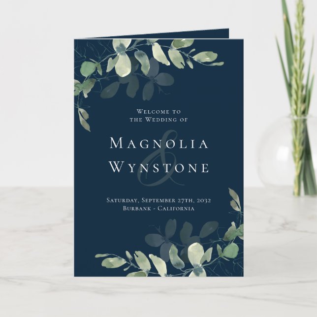 Programme Mariage de l'Ordre de cérémonie Eucalyptus de la M (Devant)