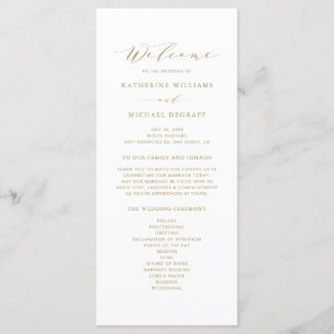 Programme Mariage de l'ordre de cérémonie minimaliste or