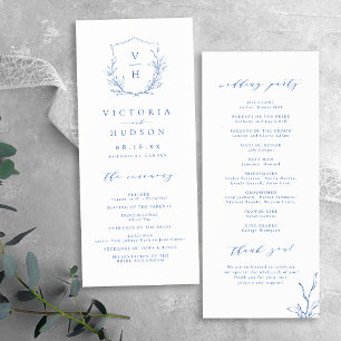 Programme Mariage de monogramme bleu simple de crête botaniq