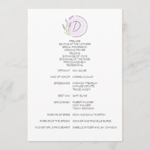 Programme Mariage de monogramme de lavande