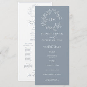 Programme Mariage de monogramme moderne Dusty Blue Leafy Cre