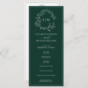 Programme Mariage de monogramme vert émeraude moderne