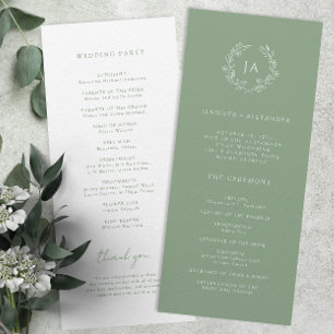 Programme Mariage de monogramme vert Sage