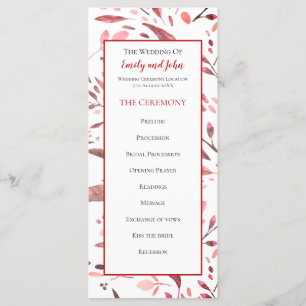 Programme Mariage de Sangria Red Watercolor Feuilles