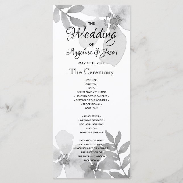 Programme Mariage de script de calligraphie moderne (Devant)