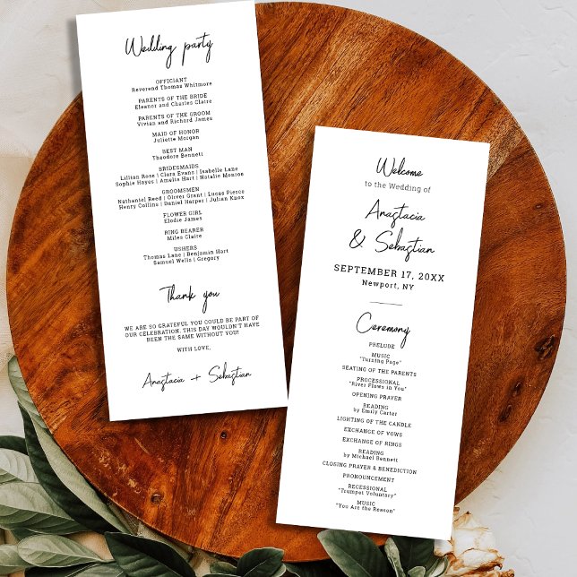 Programme Mariage de script noir et blanc simple et élégant (Simple Elegant Black and White Script Wedding Program)
