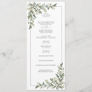 Programme Mariage de script vert Eucalyptus Botanical Sage