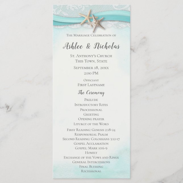 Programme Mariage de Starfish Ribbon Beach (Devant)