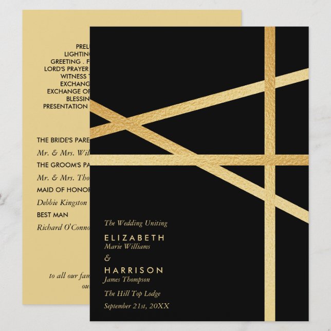Programme Mariage de style géométrique à feuille d'or (Devant / Derrière)