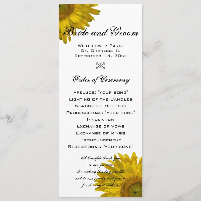 Programme Mariage de tournesol jaune (Devant)