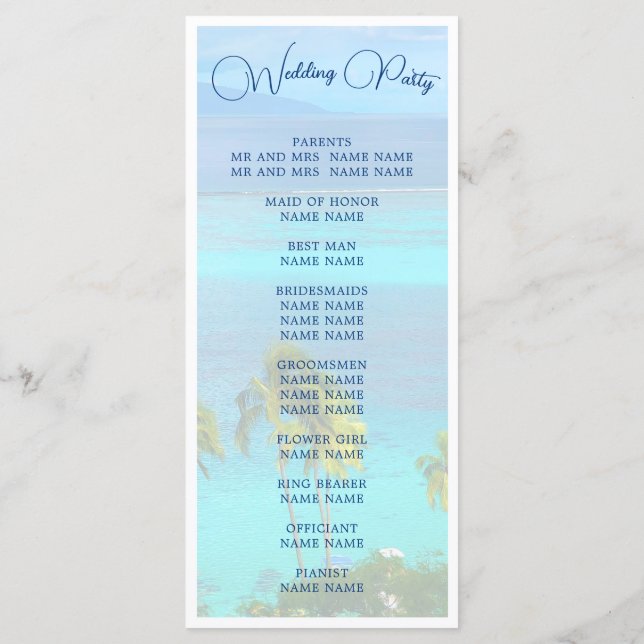 Programme Mariage d'été Tropical Beach Blue (Dos)