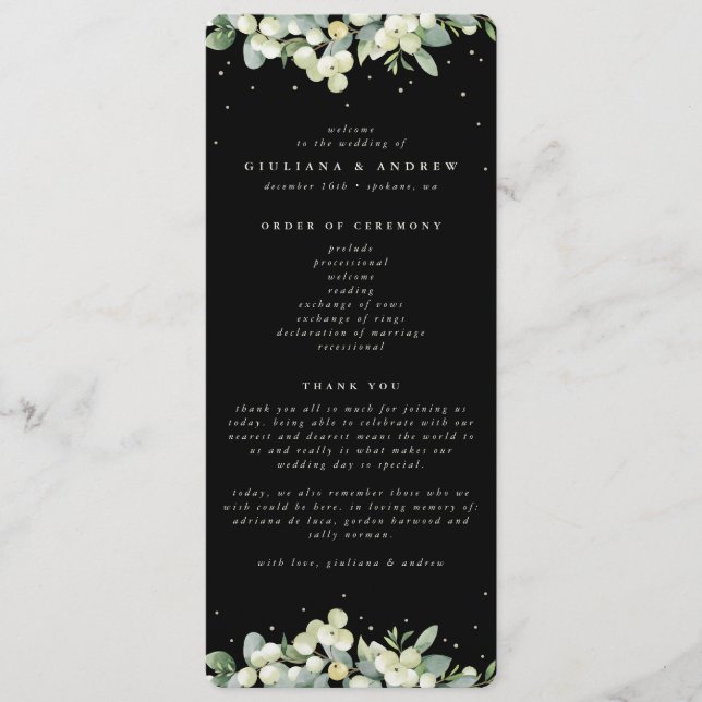 Programme Mariage d'hiver Elégant Black Snowberry+Eucalyptus (Devant)