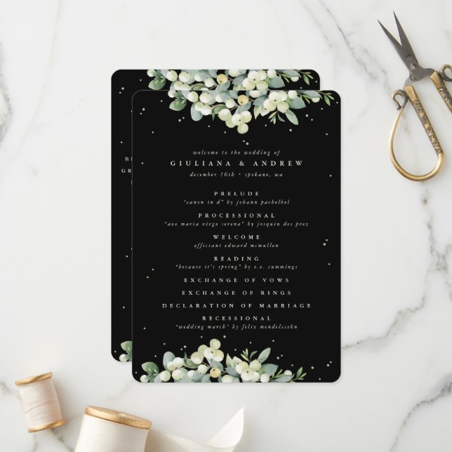 Programme Mariage d'hiver Elégant Black Snowberry+Eucalyptus (Devant/Arrière en situation)