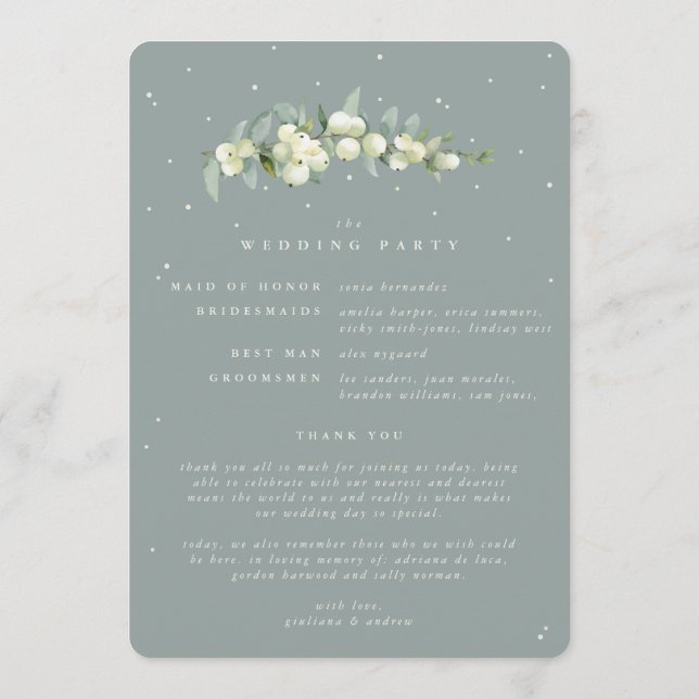 Programme Mariage d'hiver Seafoam Green Snowberry+Eucalyptus (Dos)