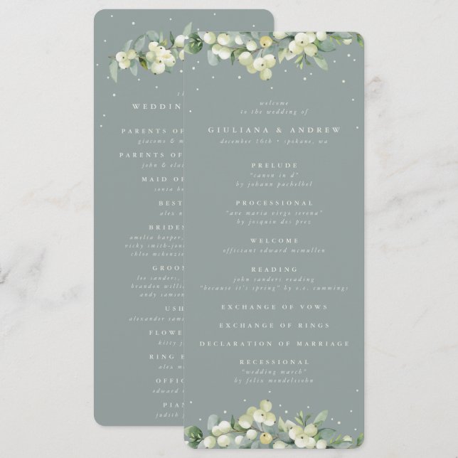 Programme Mariage d'hiver Seafoam Green Snowberry+Eucalyptus (Devant / Derrière)