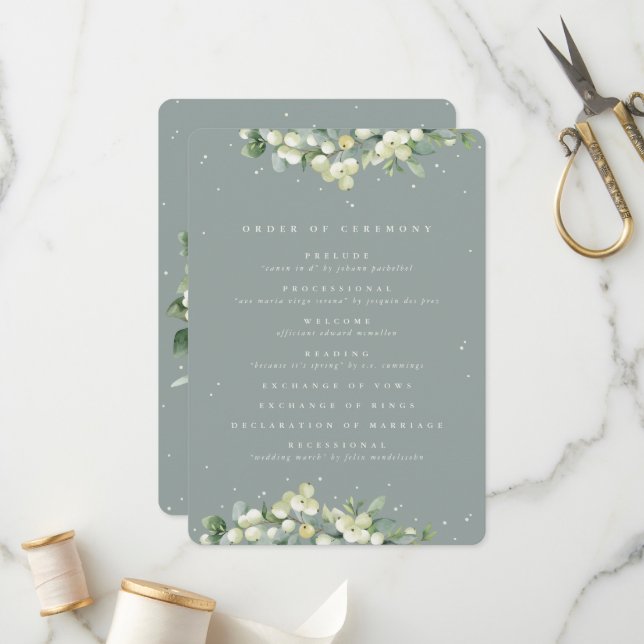 Programme Mariage d'hiver Seafoam Green Snowberry+Eucalyptus (Devant/Arrière en situation)