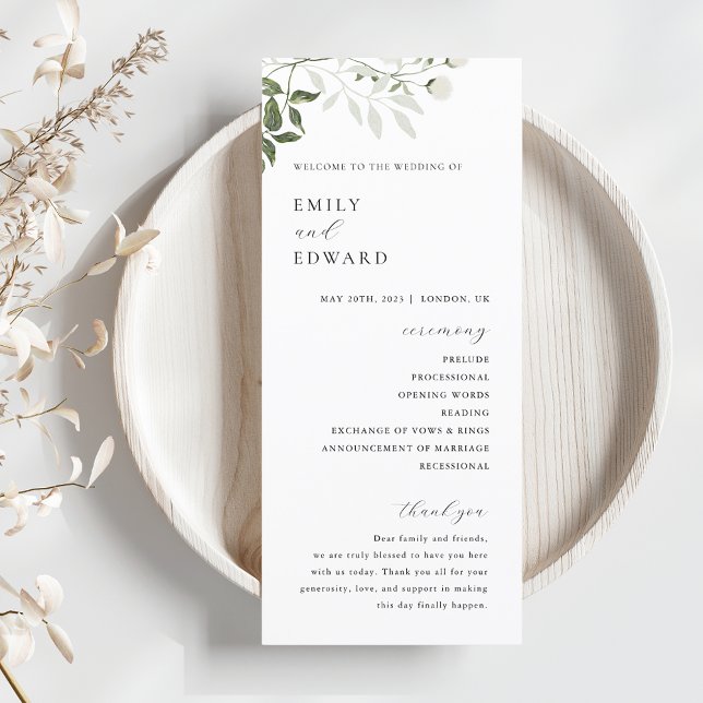 Programme Mariage Élégant à la Sauge Verte et Fleurs Blanche (Créateur téléchargé)