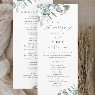 Programme Mariage élégant à l'aquarelle d'eucalyptus et de v