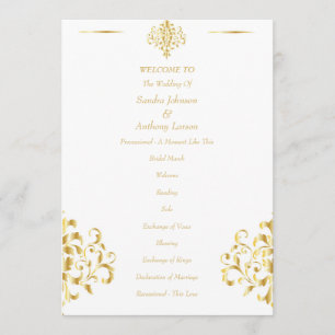 Programme Mariage élégant à motifs damassé or et blanc