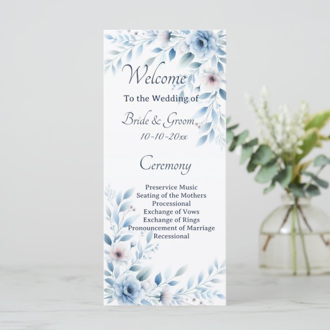 Programme Mariage Élégant aux Fleurs Bleues (Debout devant)