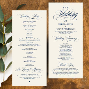 Programme Mariage Élégant Bleu Nuit et Ivoire Calligraphié