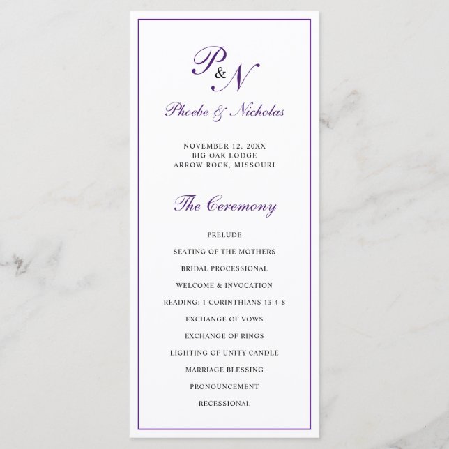 Programme Mariage Élégant Classique Royal Pourpre (Devant)
