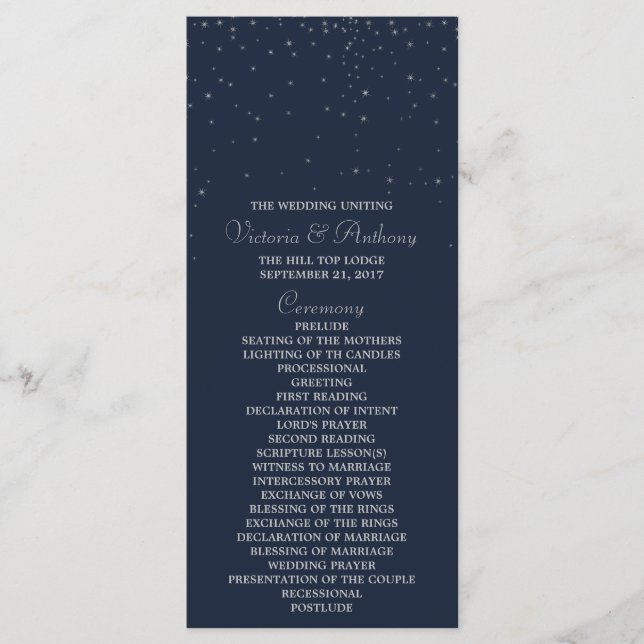 Programme Mariage Elegant Marine & Silver Falling Stars (Devant)