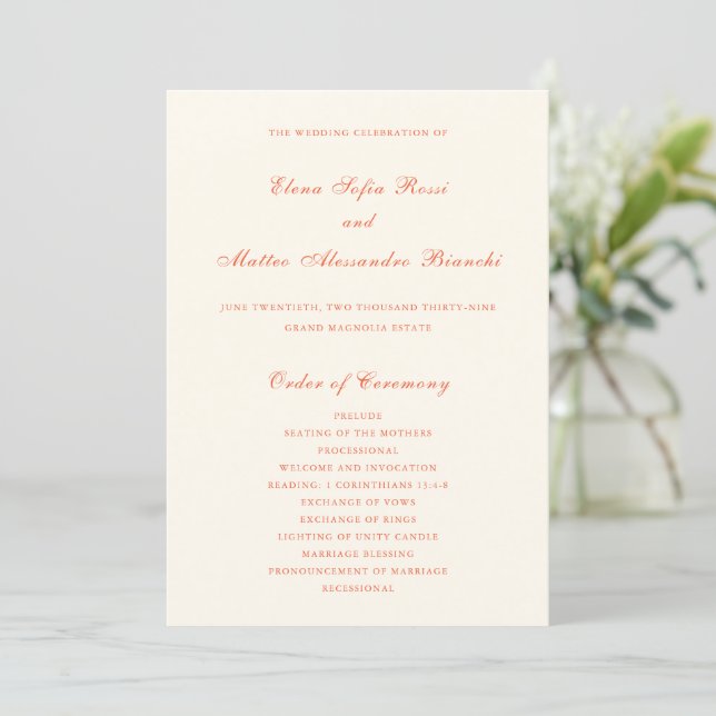 Programme Mariage Élégant Moderne Classique Terracotta (Debout devant)