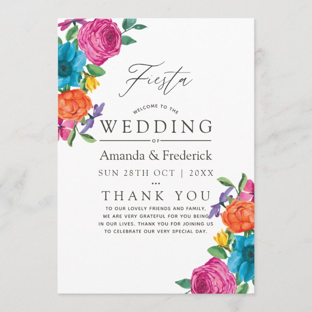 Programme Mariage Fête Florale Aquarelle (Devant)