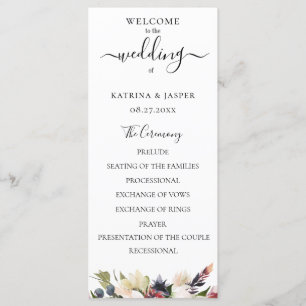 Programme Mariage Floral Aquarelle Rose Pâle et Prune