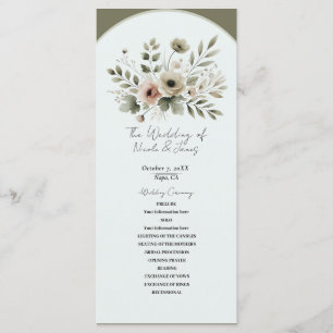 Programme Mariage floral aquarelle vert olive kaki