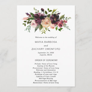 Programme Mariage Floral Automnal Élégant Bourgogne Rustique