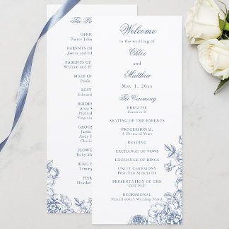 Programme Mariage Floral Bleu Poussiéreux Élégant Classique