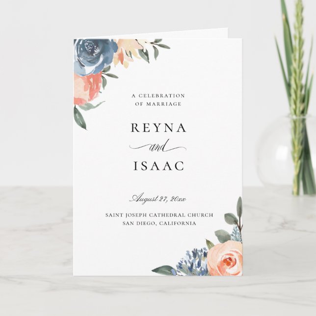 Programme Mariage floral botanique de Pêche bleu ardoise (Devant)