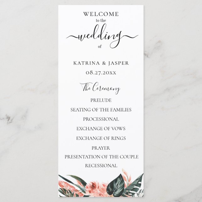 Programme Mariage Floral Corail des Tropiques Modernes (Devant)