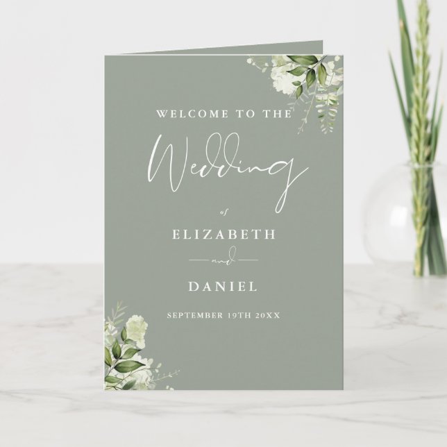 Programme Mariage Floral de Verdure Vert Sauge  (Devant)