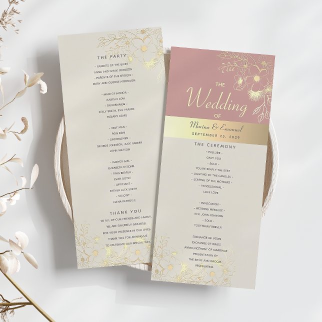 Programme Mariage Floral Rose Doré Poussiéreux (Créateur téléchargé)