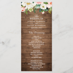 Programme Mariage floral rose rose rustique en bois