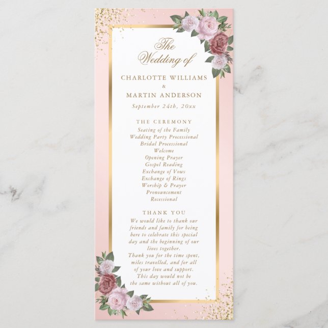 Programme Mariage floral rose vif (Devant)