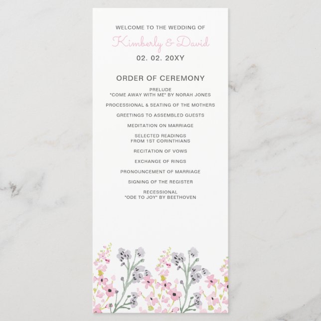 Programme Mariage floral simple et élégant (Devant)