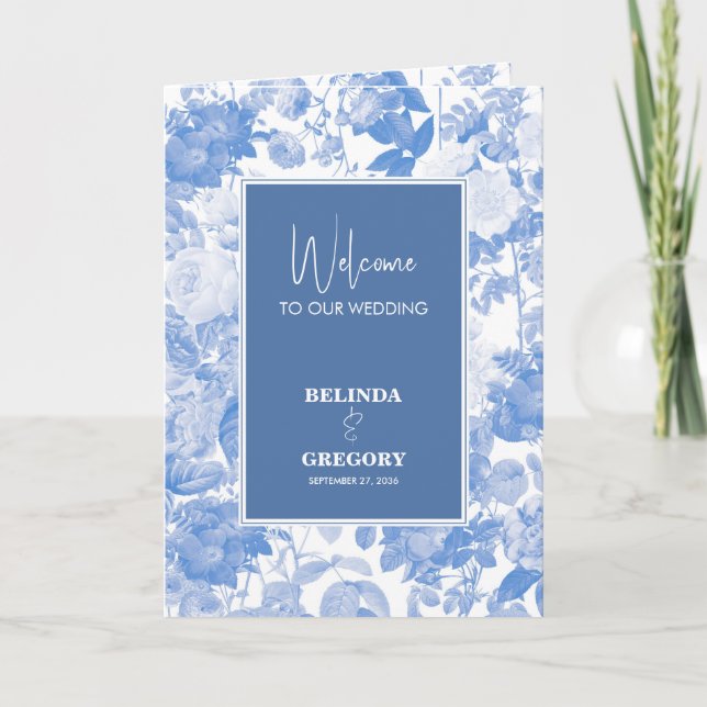 Programme Mariage Florales Botaniques Bleues Ordre de servic (Devant)
