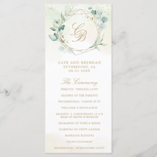 Programme Mariage géométrique doré à la verdure d'eucalyptus