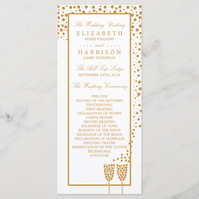 Programme Mariage Gold Champagne Bubbles (Devant)