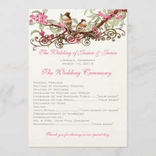 Programme Mariage Inséparables vintages Fleurs roses