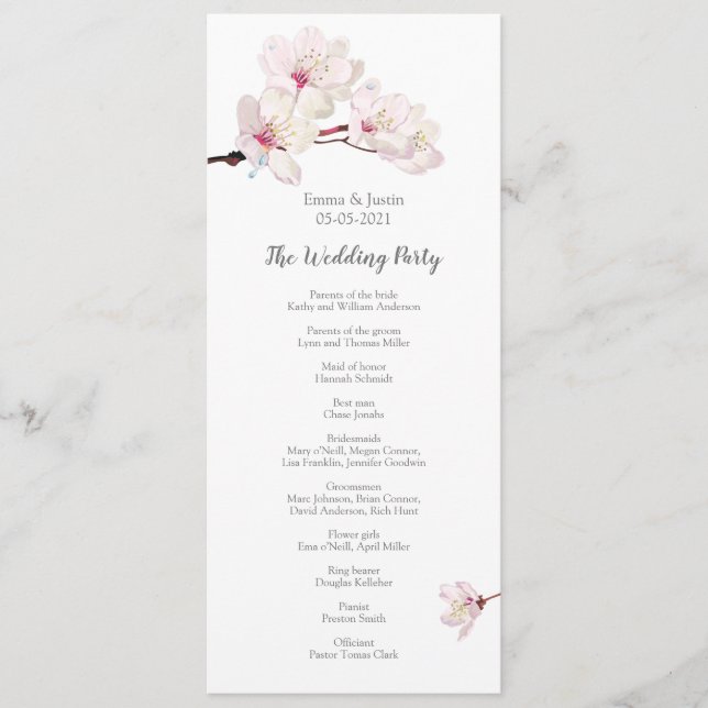 Programme Mariage japonais Sakura en fleurs de cerisier rose (Devant)